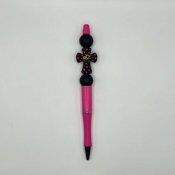 Pink and Black Western Cross Beaded Pen - Picture 1 of 5